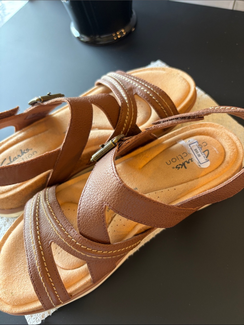 Clarks Women’s Brown Strappy Leather Slingback Sandals
